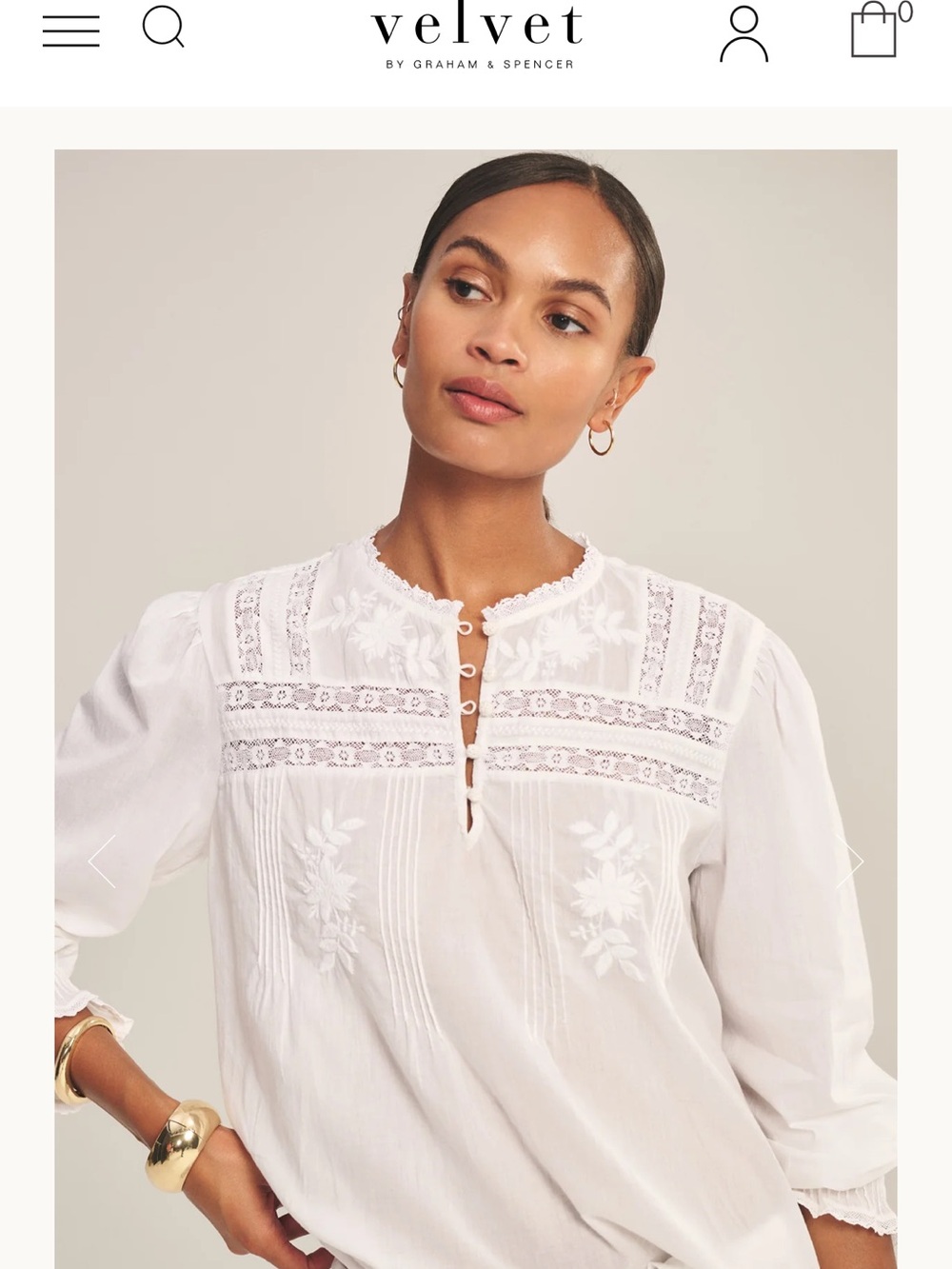 Velvet by Graham & Spencer Byrdie White Embroidered Lace Pintuck Blouse - Picture 3 of 7